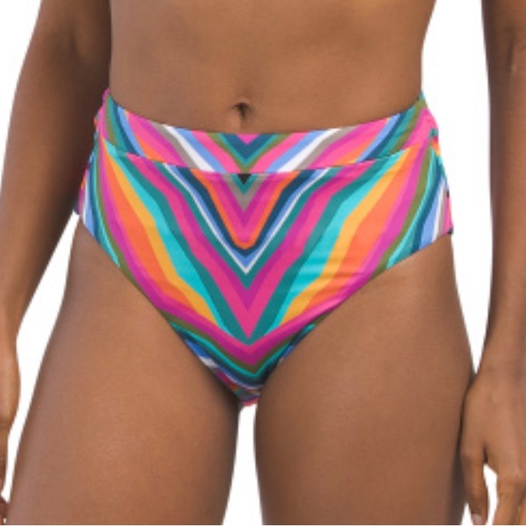Trina Turk Women's Birds Of Paradise Reversible High Waist Bikini Bottoms Swimsuit Black Size 12